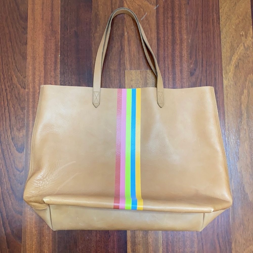 Madewell rainbow transport tote leather